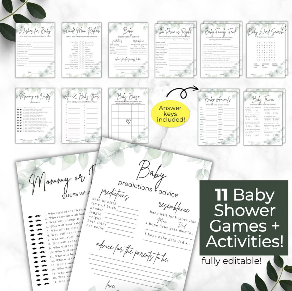 baby shower games and activities